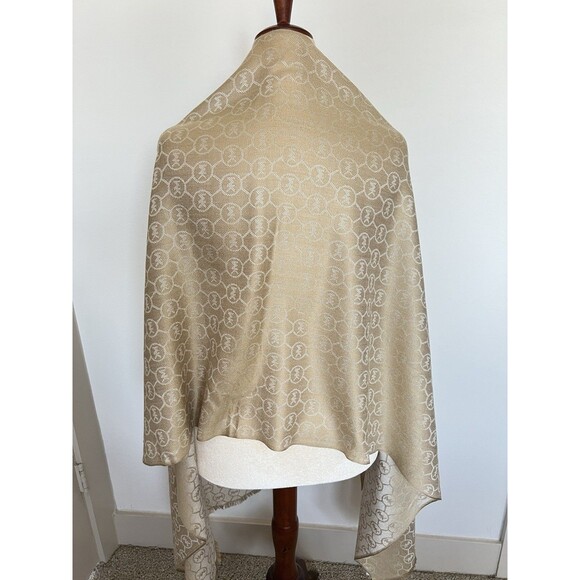 Michael Kors Women Scarf  MK Logo Gold/Cream Reversible 24”W X 72” L - Picture 4 of 11